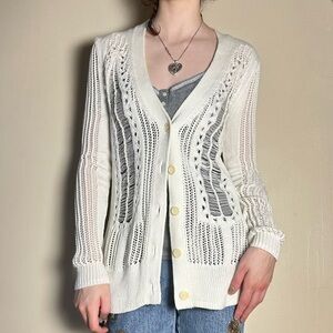Bcbg maxazria white distressed cardigan